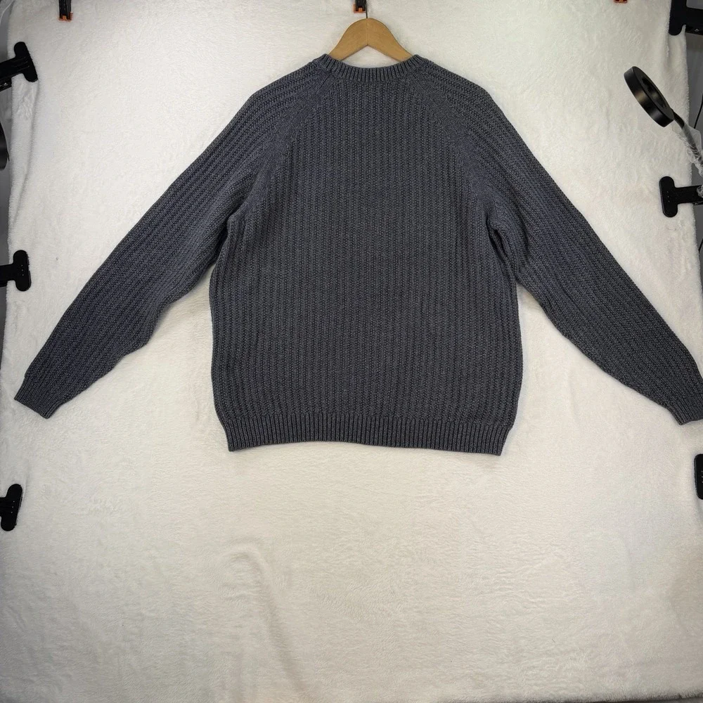 Eddie Bauer Mens Blue Grey Cotton Chunky Knit Crewneck Fisherman Sweater Sz M - Picture 3 of 9